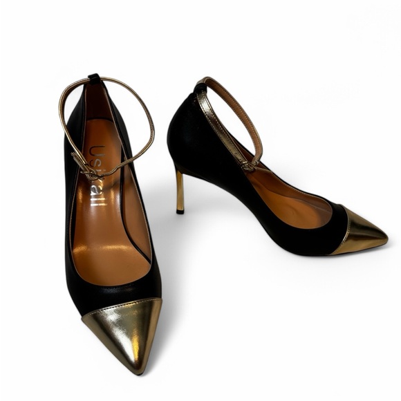 Ankle Strap leather Black and Gold New Heels nwob - Picture 1 of 5